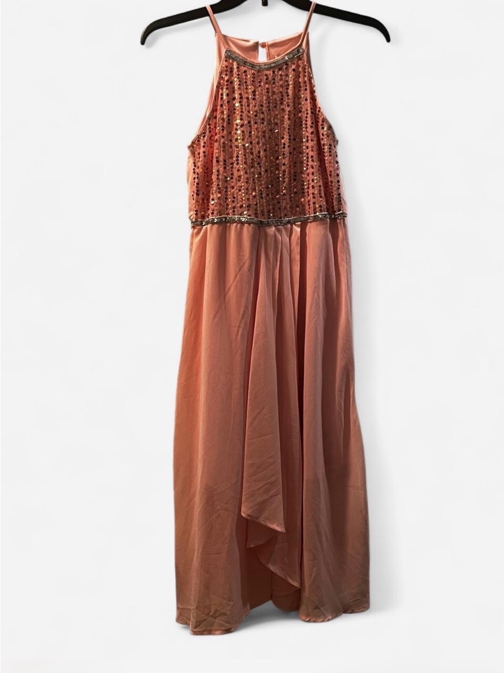 Grace Karin Peach Sequin Halter Formal Maxi Dress for Girls